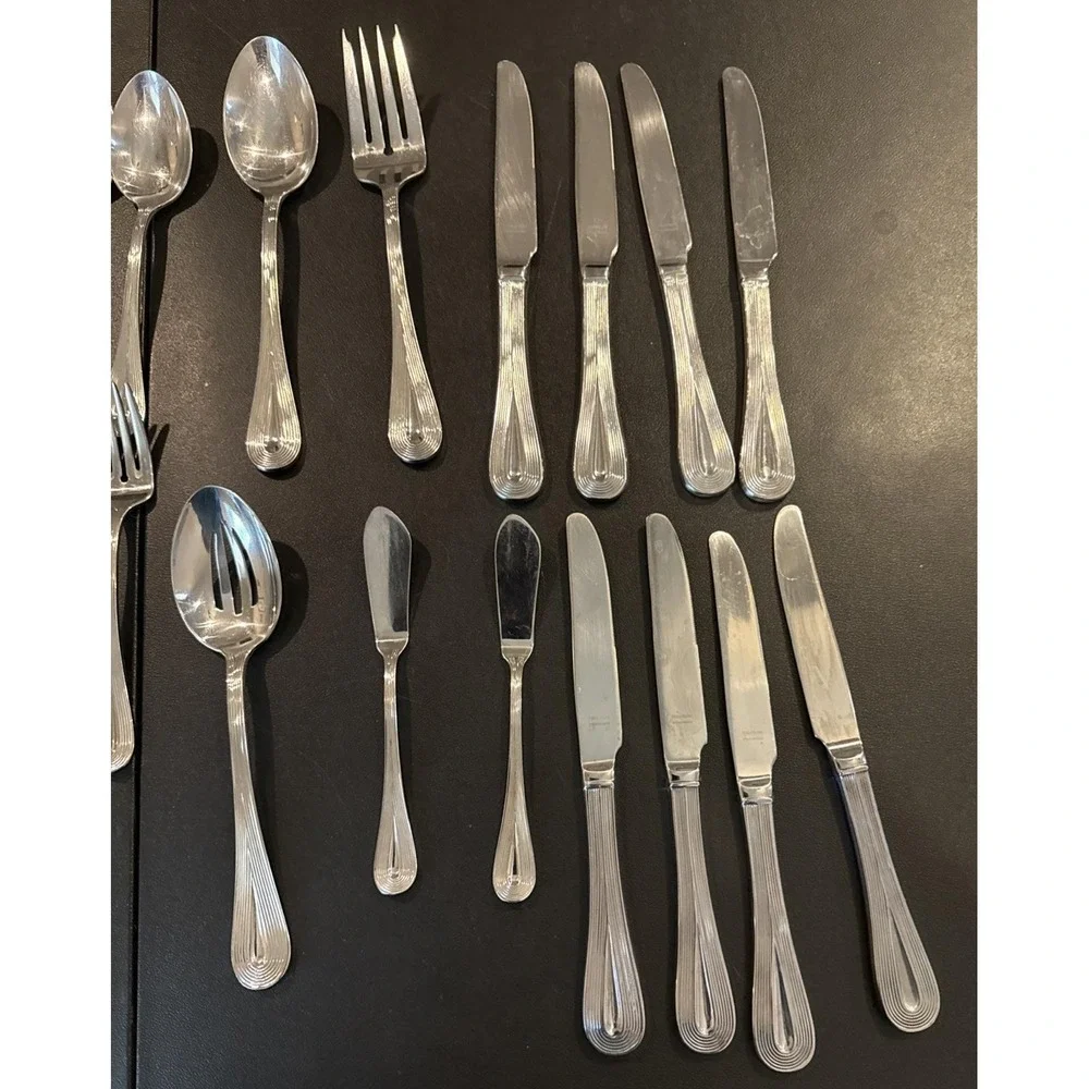 Vera Wang Wedgwood Lariat Nouveau 18/10 Stainless Flatware Variety 42 Piece #1‎